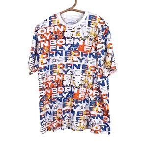 Born Fly T-Shirt Mens 5XL All Over Print Logo White Blue Orange Streetwear
